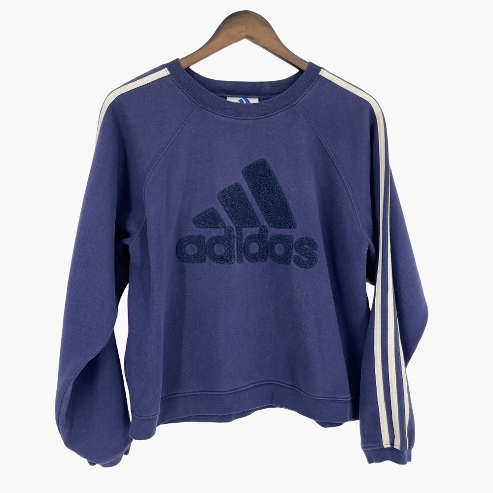 Vintage Adidas Terrycloth Front Logo Blue Wash Sweater